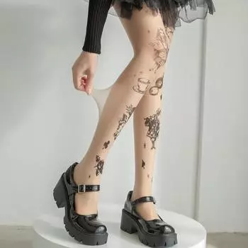 Колготки JK Lolita для девочек с татуировкой Y2k, чулки до бедра для девочек, колготки, женское сексуальное женское белье, женские чулочно-носочные изделия, женские колготки, колготки