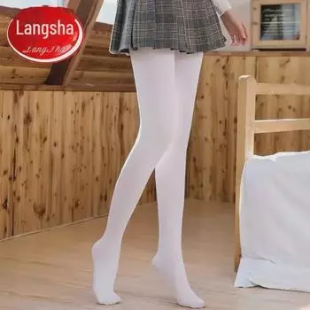 Колготки Langsha средней толщины из бархата - белые, с защитой от зацепов, с открытыми ногами, для весны и осени 50D White