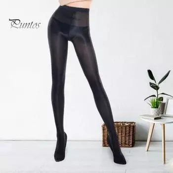 Колготки перламутровые тонкие однотонные прозрачные высокоэластичные облегающие блестящие женские чулки с высокой талией для вечеринок в клубе чёрный