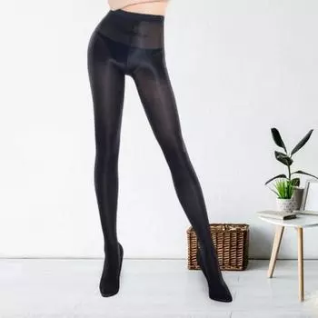 Колготки перламутровые тонкие однотонные прозрачные высокоэластичные обтягивающие блестящие женские чулки с высокой талией OL колготки для поездок на работу и обратно чёрный