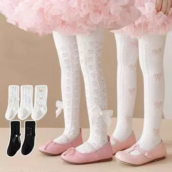 Колготки с бантом для малышей от 1 до 12 лет, однотонные жаккардовые мягкие весенние хлопковые эластичные колготки для девочек-подростков, детская нижняя одежда для девочек S молочный белый