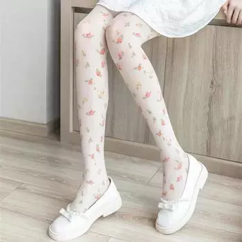 Колготки с цветочным принтом женские Лолита милые девушки бедра высокие чулки колготки женское нижнее белье сексуальные чулочно-носочные изделия женские колготки колготки