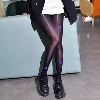 Колготки с конским маслом, летние, тонкие, с бабочкой, высокие, гладкие, шелковистые, женские, шелковые чулки One size