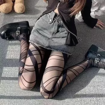 Колготки с перекрестными ремешками, полупрозрачные колготки с высокой талией, женские чулки и чулочно-носочные изделия One Size чёрный