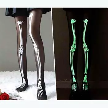 Колготки с принтом Joint, утягивающие, черные, темные, для вечеринки в стиле Хэллоуин, светящиеся в темноте, носки для дискотеки, светящиеся в темноте One Size