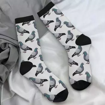 Колготки с рисунком голубей, серый фон, модные носки на заказ, осенние антибактериальные носки, мужские беговые спортивные дышащие носки One Size