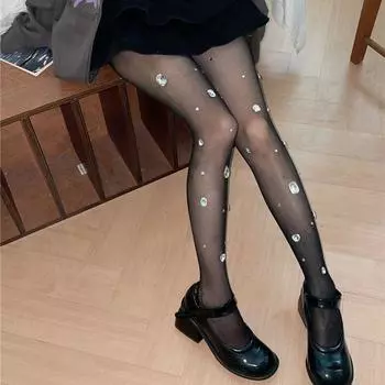 Колготки со стразами Колготки на всю ногу Сексуальные колготки Модные чулки со стразами Вечеринка чёрный