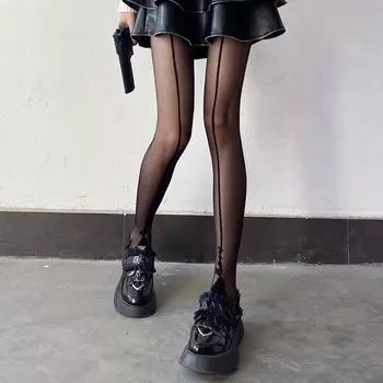 Колготки телесного цвета с вертикальной линией сзади и рисунком «Love» One Size чёрный