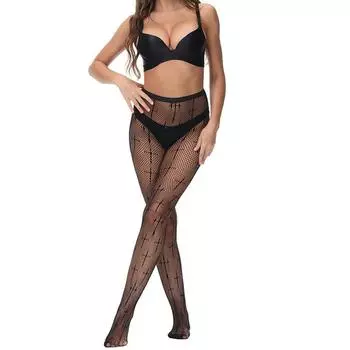 Колготки в сетку, женские уличные сексуальные сетчатые чулки, черные колготки, женские длинные носки с принтом One size чёрный