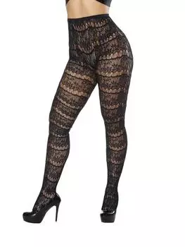 Колготки в сеточку с жаккардом больших размеров One Size чёрный