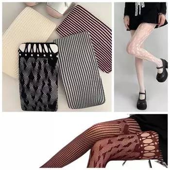 Колготки женские сердечки ажурные кружевные сетчатые чулки женские колготки нижнее белье сексуальные тонкие чулки Y2k колготки One Size чёрный