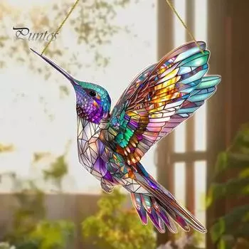 Колибри Ловец Солнца Витражный Акриловый Орнамент На Тему Птиц Красочный Подвесной Ловец Солнца для Окна Двери Балкон Декор B