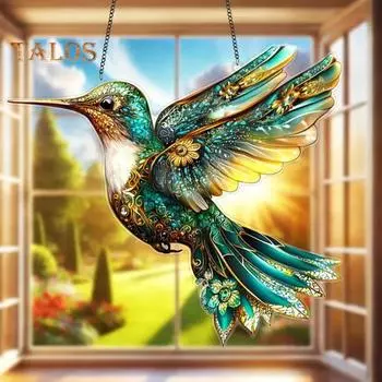Колибри Украшение для ловца солнца в помещении и на открытом воздухе в саду Акриловое витражное стекло Красочные птицы-духи Настенное подвесное украшение для окна Подвеска-ловец солнца 20cm D