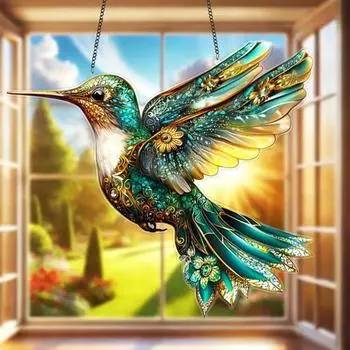 Колибри Украшение для ловца солнца в помещении и на открытом воздухе в саду Акриловое витражное стекло Красочные Духи Птицы Настенные подвесные окна