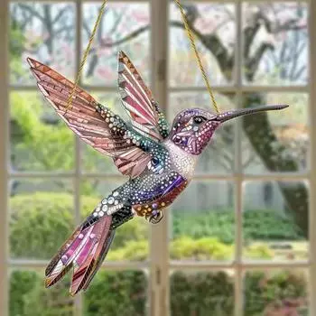 Колибри Украшение для ловца солнца в помещении и на открытом воздухе в саду Акриловое витражное стекло Красочные птицы-духи Настенное подвесное украшение для окна Подвеска-ловец солнца 20cm A