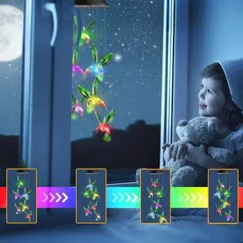 Колибри Ветер Чим Подвесной светодиодный солнечный ветровый колокольчик Автоматический свет 7 цветов-изменение для украшения дома и сада