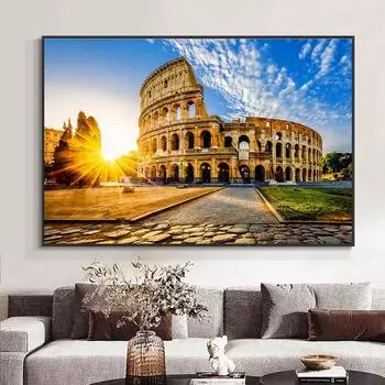 Колизей в Риме, трава, газон, холст, картина, пейзаж, закат, ночь, постеры и принты, настенные художественные фотографии, домашний декор, без рамки 21cm30cm NoFrame