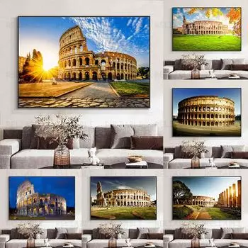 Колизей в Риме, трава, газон, холст, картина, пейзаж, закат, ночь, постеры и принты, настенные художественные фотографии, домашний декор, без рамки, без рамки 20*40cm