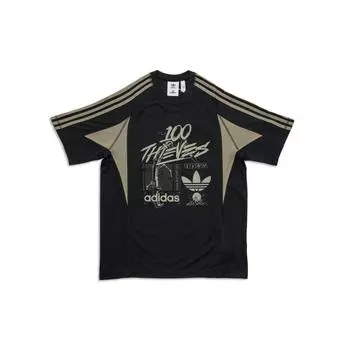 Коллаборация Adidas Originals X 100 Thieves SS25 Минималистичный Удобный Пуловер Футболка с Коротким Рукавом Унисекс Футболки Черный JM3259 XS