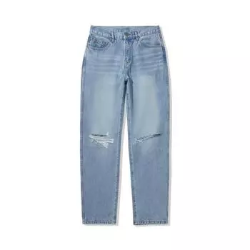 Коллаборация Li Ning X Pleasures Серия скейтбордов Джинсы мужские прямые, выстиранные, на молнии, с буквенным принтом, деним, низ, светло-голубой деним AJQU185-1 L