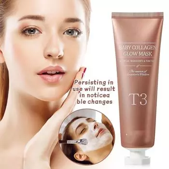 Коллагеновая маска T3 Baby Collagen Glow Mask Коллагеновая маска-пилинг T3 Корейская маска для лица Придает коже сияние, эластичность кожи, укрепляет морщины Маска для лица One Size
