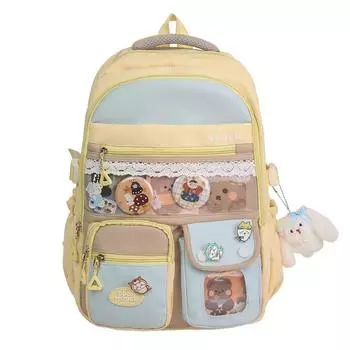 Колледж Цветовой блок Школьный рюкзак Женский Дорожный рюкзак Легкий Рюкзак для занятий жёлтый