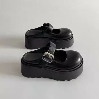 Колледж маленькие кожаные туфли весна jk платформа увеличивающие рост одинарные туфли ретро пряжка Мэри Джейн полушлепанцы 35