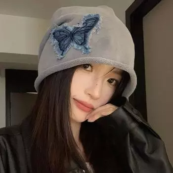 Колледж Стиль Ретро Skullies Y2k Пуловер Шапка Эластичные Бабочки Шапки Уличная одежда бежевый