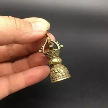 Коллекционная китайская латунная резная тибетский буддизм, золотой медный пестик, алмазный колокольчик, изысканная маленькая подвесная статуя