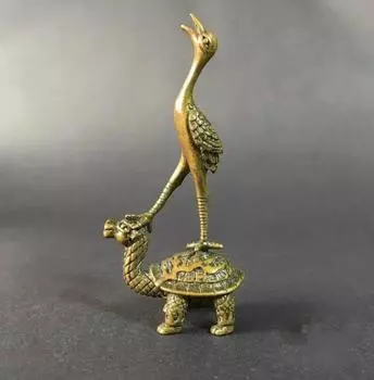 Коллекционная китайская латунная резная вставка для благовоний в виде журавля, черепахи, изысканная маленькая статуя