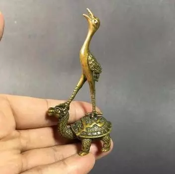 Коллекционная китайская латунная резная вставка для благовоний в виде журавля, черепахи, изысканная маленькая статуя