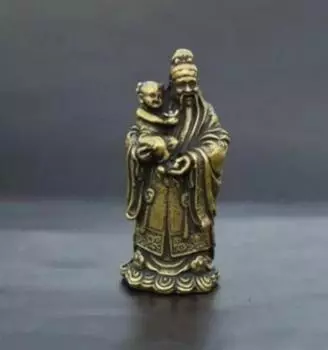 Коллекционная китайская старая латунная статуя бога богатства, обнимающего ребенка, маленькая статуя успеха маммоны