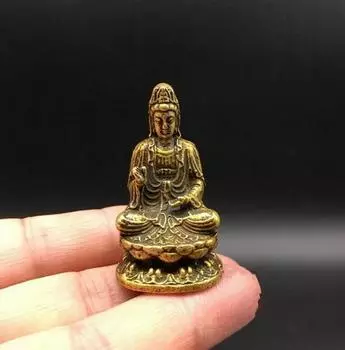 Коллекционные китайские латунные резные изысканные маленькие статуэтки бодхисаттвы Будды Гуань Инь Гуань-инь