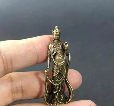 Коллекционные китайские латунные резные изысканные маленькие статуи Будды Гуань Инь Гуань Инь