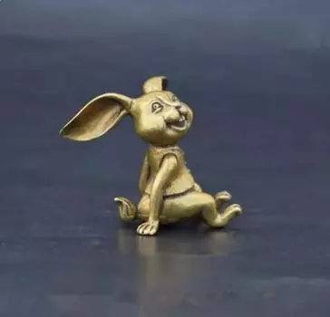 Коллекционные китайские латунные резные изысканные маленькие статуэтки с изображением животных зодиака кролика