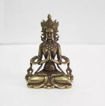 Коллекционные китайские латунные резные тибетские буддийские изысканные маленькие статуи Будды Ваджры Амитабхи
