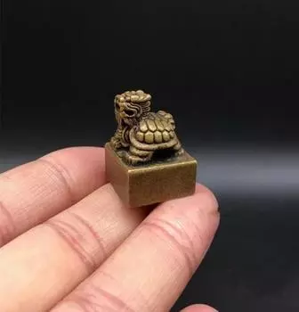 Коллекционные китайские латунные резные животные, черепаха-дракон, печать Сюаньу, изысканные маленькие статуи