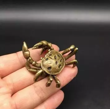 Коллекционные китайские латунные резные животные, крабы, восемь вечеринок, деньги, изысканные маленькие статуи