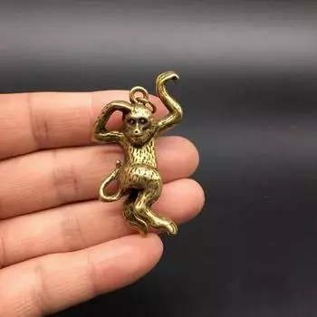 Коллекционные китайские латунные резные животные зодиака, танцующая обезьяна, изысканные маленькие статуи