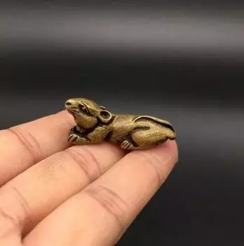 Коллекционные китайские латунные резные животные, зодиакальная мышь, изысканные маленькие статуэтки