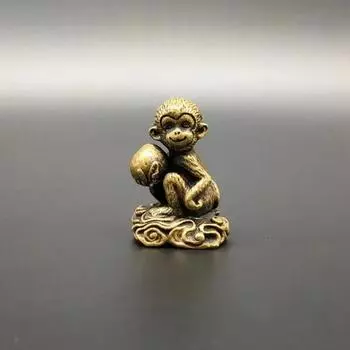 Коллекционные китайские латунные резные зодиакальные животные, обезьяны, дающие персик, изысканные маленькие статуи
