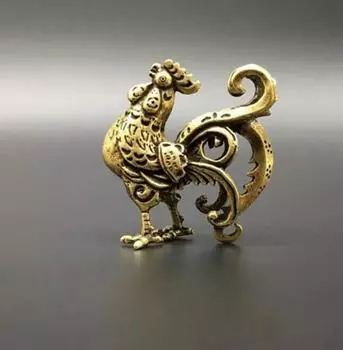 Коллекционные китайские латунные резные зодиакальные животные, куриный петух, изысканные маленькие статуэтки