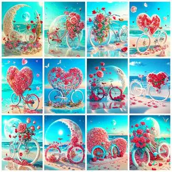 Коллекция алмазной живописи 2023 года, морской велосипед, домашний декор, вышивка, мозаика, луна, роза, пейзаж, настенная наклейка Full Round 20x30CM