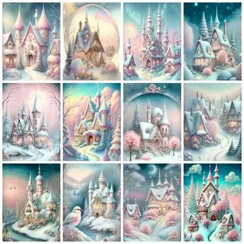 Коллекция алмазной живописи Замок Розовый квадрат/круг Вышивка Мозаика Дом Пейзаж Домашний декор Full Round 20x30CM