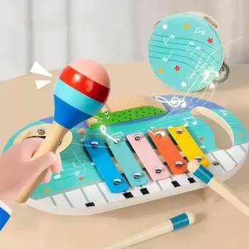 Коллекция деревянных музыкальных инструментов с ручными барабанами для обучения в раннем детстве