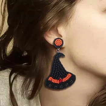 Коллекция Хэллоуина, серьги-гвоздики с бусинами, ретро-шляпа ведьмы, черная кошка, сердце, тыква, летучая мышь