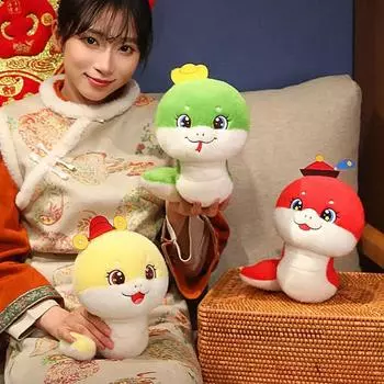 Коллекция Игрушка-талисман года Змеи Пушистая кукла-змея на удачу Милая кукла-змея китайского зодиака Украшение для автомобиля зелёный