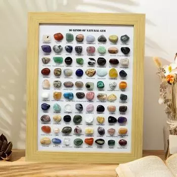 Коллекция из 80 натуральных драгоценных камней. Выставочный набор из хрустальной руды. Коллекционные драгоценные камни в деревянной рамке. Образовательный подарок для детей, любителей драгоценных камней. Sets