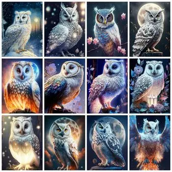 Коллекция картин Diy Diamond Painting 2024 года, вышитая мозаика «Сова, луна», фантазия животных, полный квадрат/круг, домашний декор Full Round 20x30CM