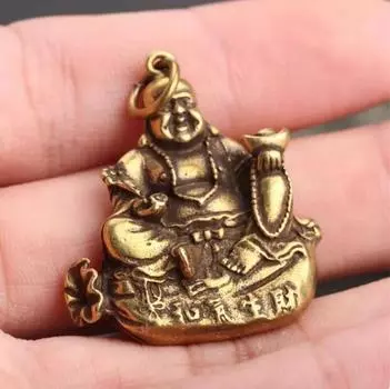 Коллекция китайского латунного резного слова «Дружелюбие способствует успеху в бизнесе» Счастливый Будда Изысканная маленькая статуя
